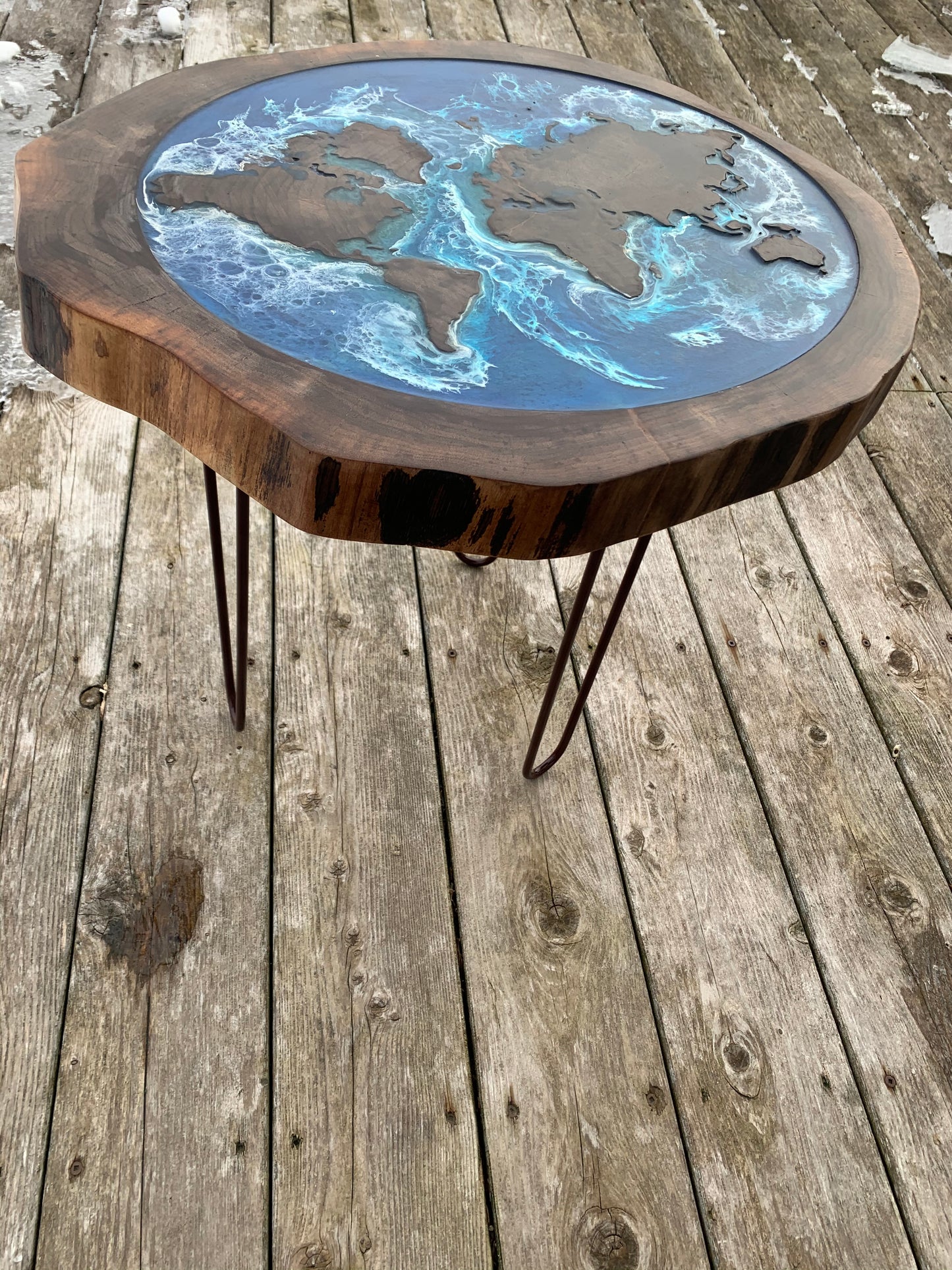 Walnut World Map Side Table