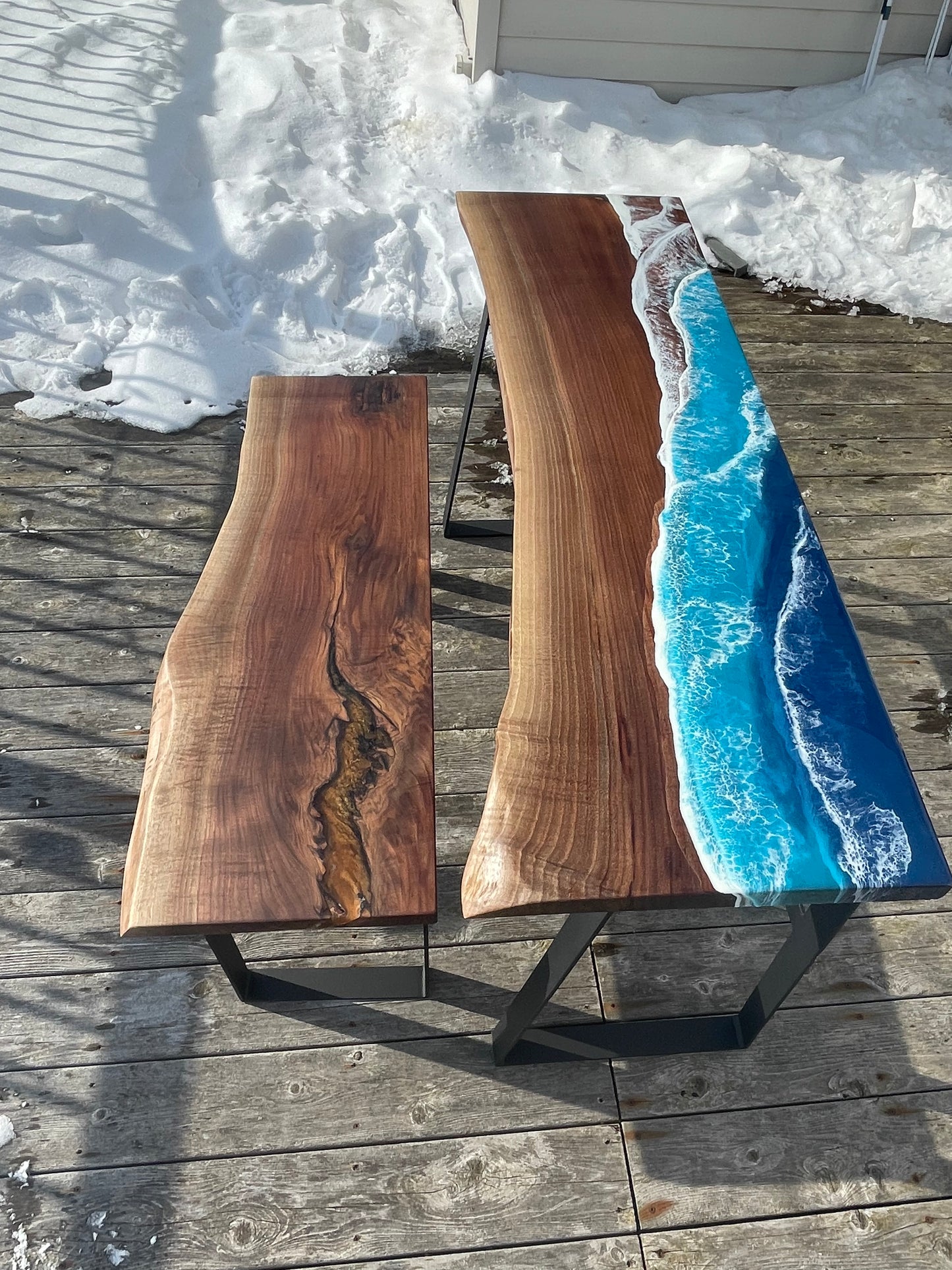 Walnut Ocean Epoxy Table & Bench