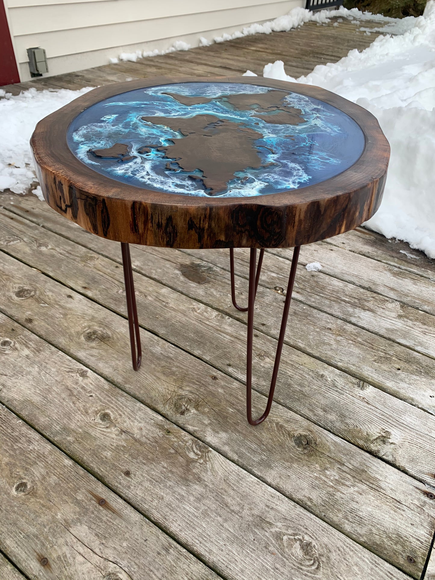Walnut World Map Side Table