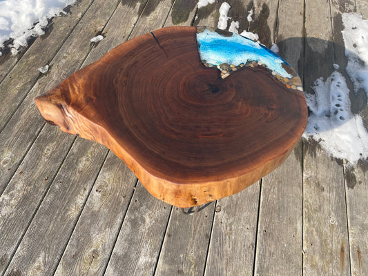 Walnut Coffee Table w/ Blue Ocean Epoxy