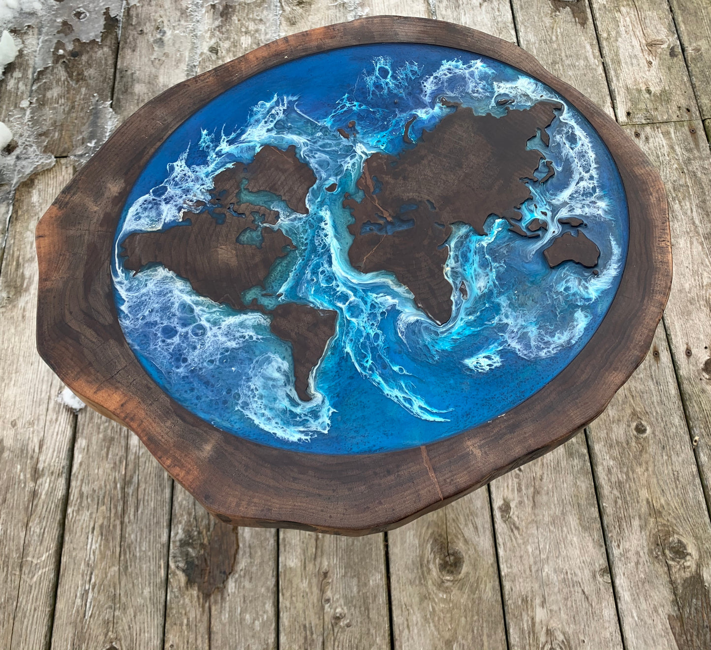 Walnut World Map Side Table