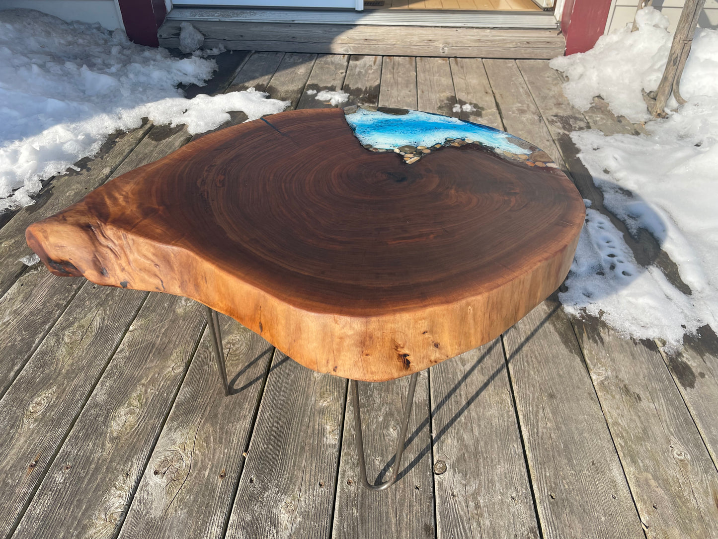 Walnut Coffee Table w/ Blue Ocean Epoxy