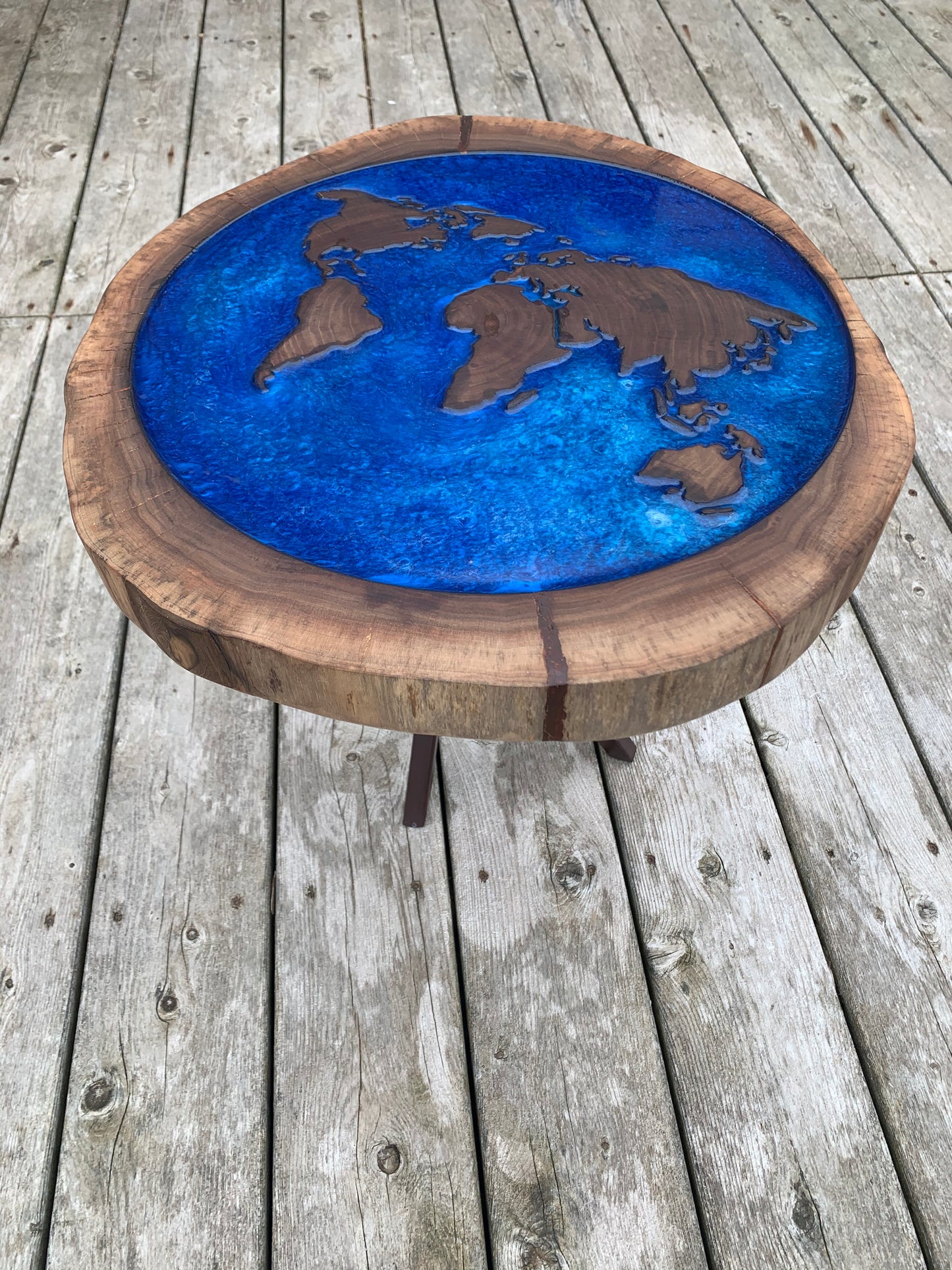 Walnut World Map Side Table