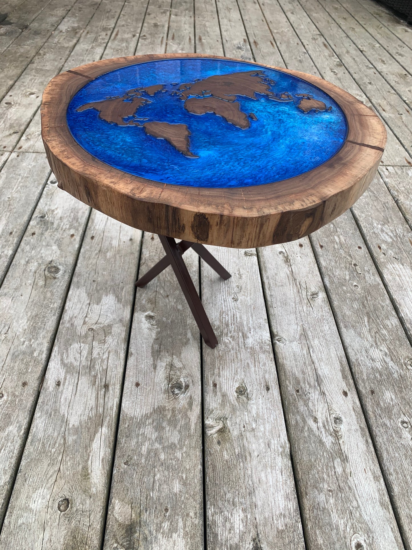 Walnut World Map Side Table