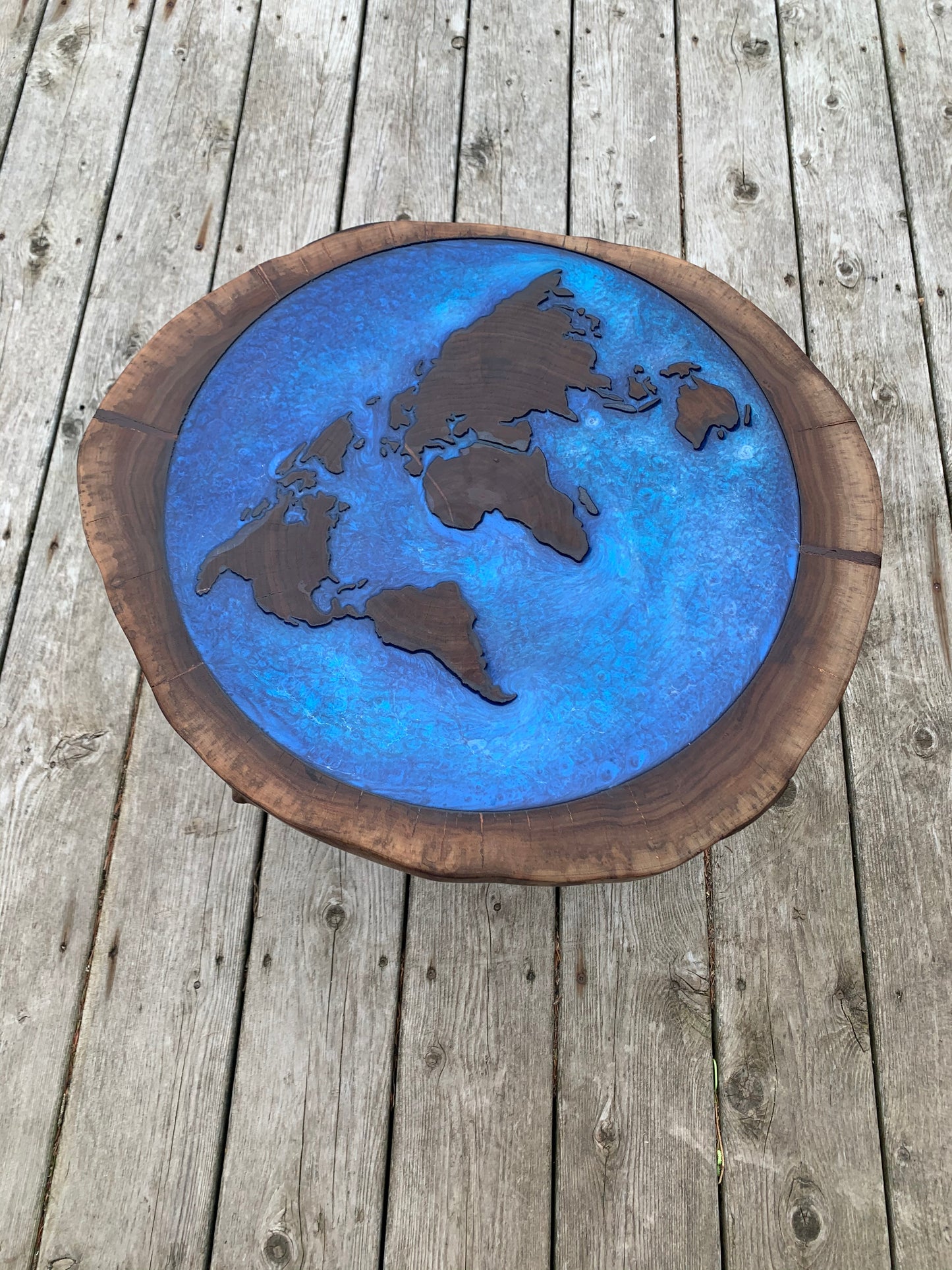 Walnut World Map Side Table