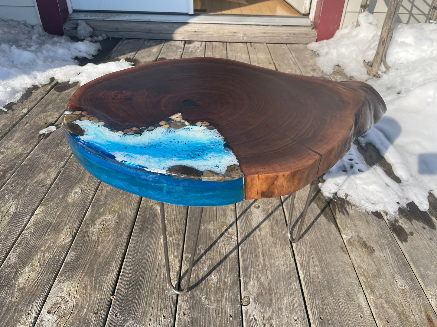 Walnut Coffee Table w/ Blue Ocean Epoxy