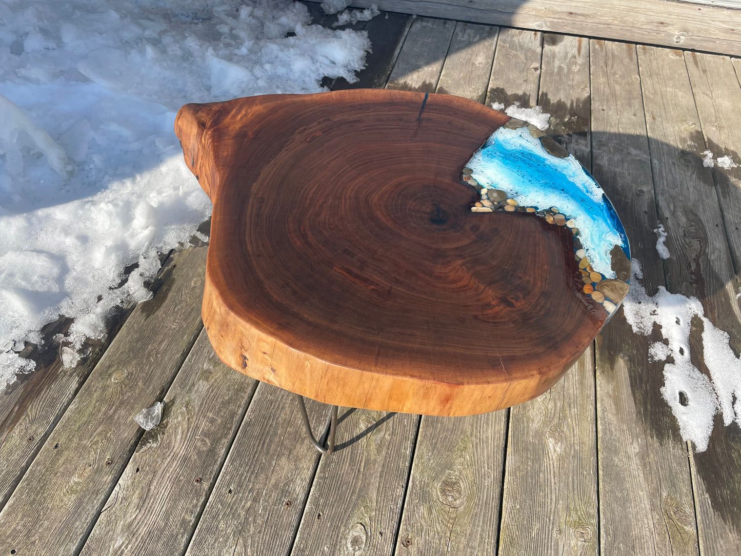 Walnut Coffee Table w/ Blue Ocean Epoxy