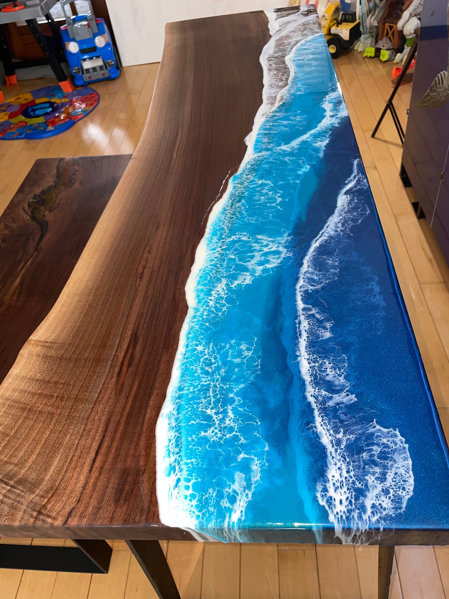 Walnut Ocean Epoxy Table & Bench