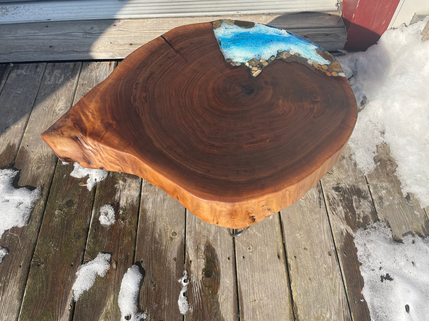 Walnut Coffee Table w/ Blue Ocean Epoxy
