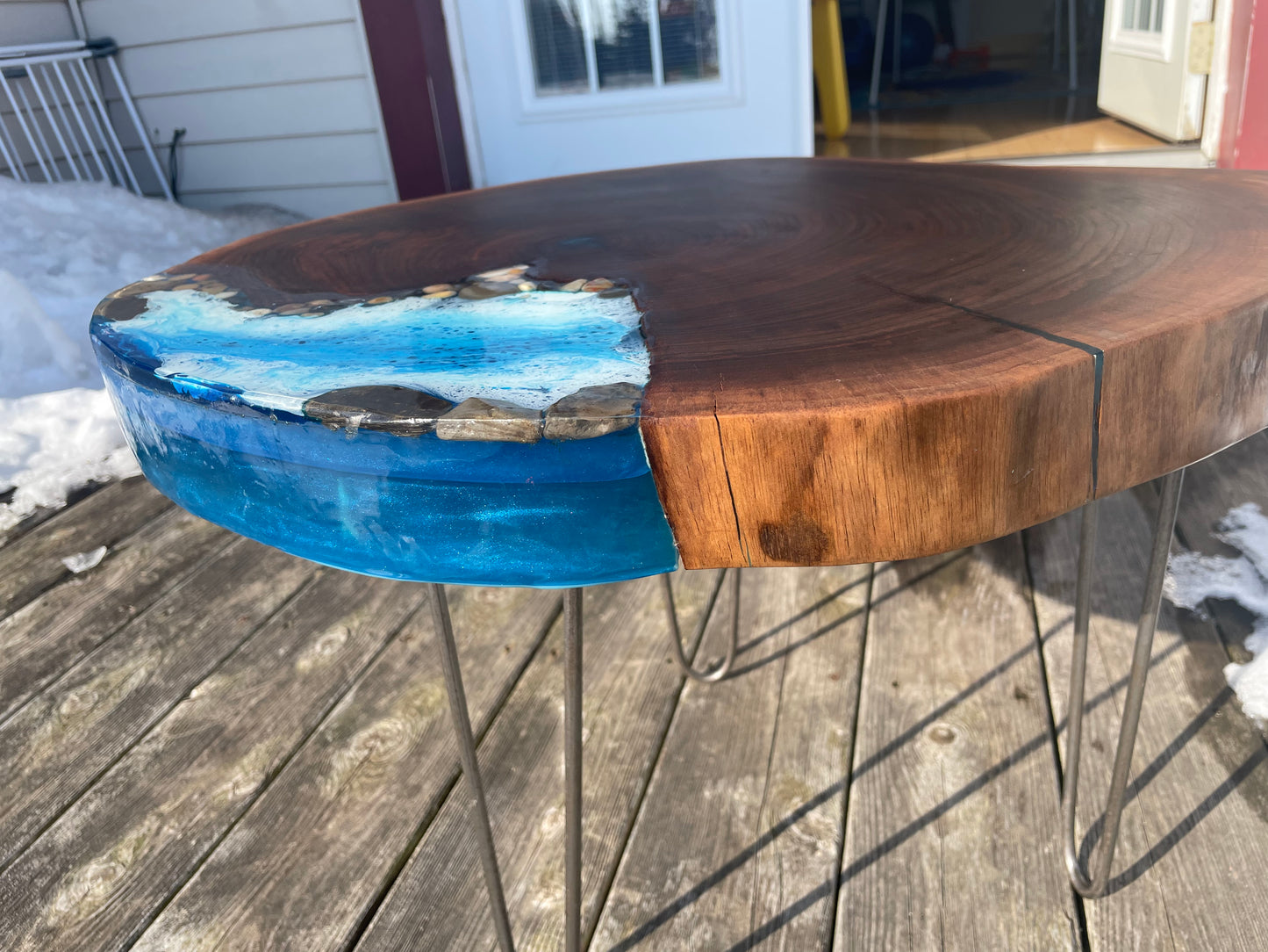 Walnut Coffee Table w/ Blue Ocean Epoxy