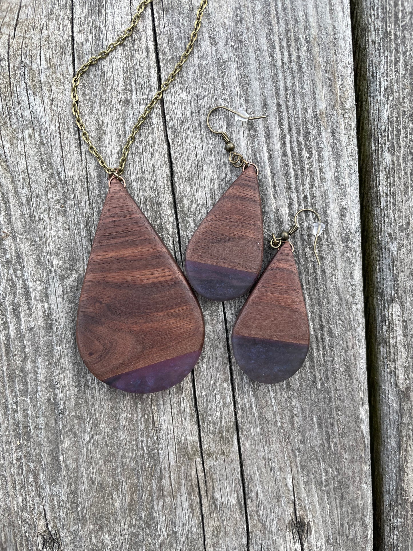 Walnut & Epoxy Necklace & Earrings