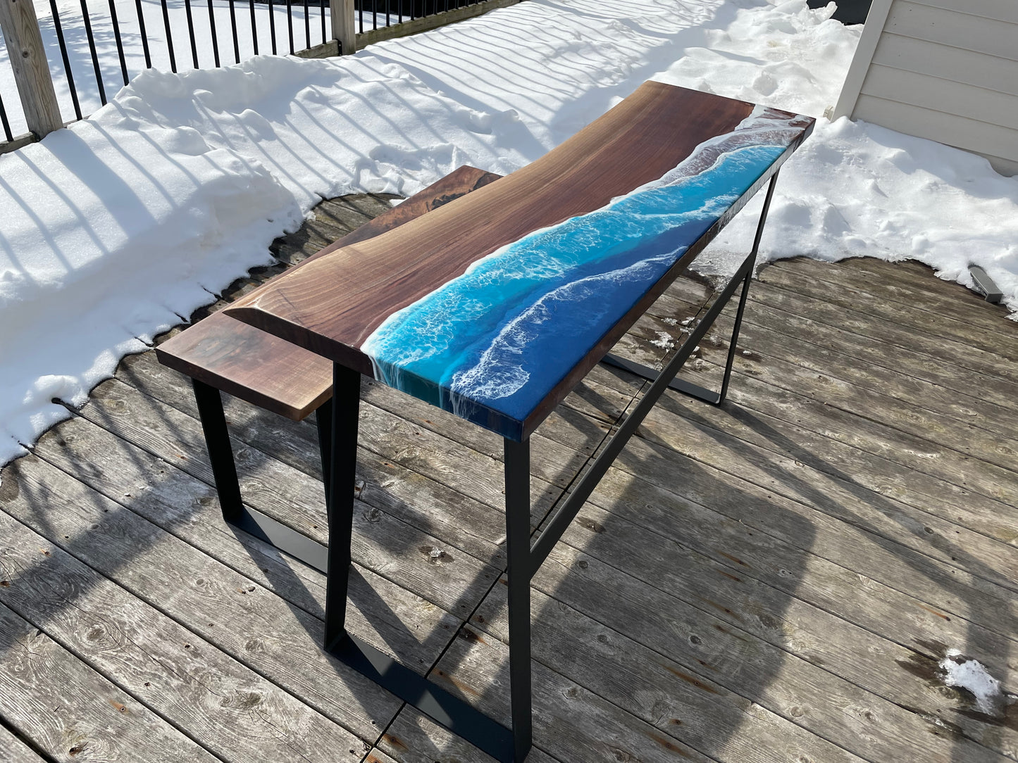 Walnut Ocean Epoxy Table & Bench