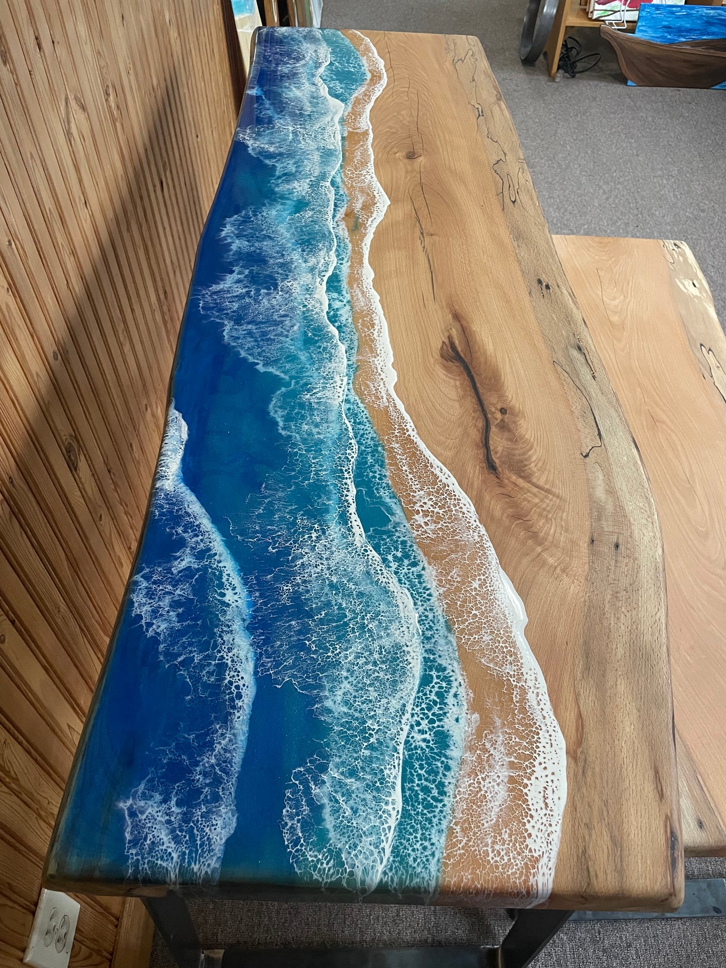 Beech Wood Ocean Epoxy Table & Bench