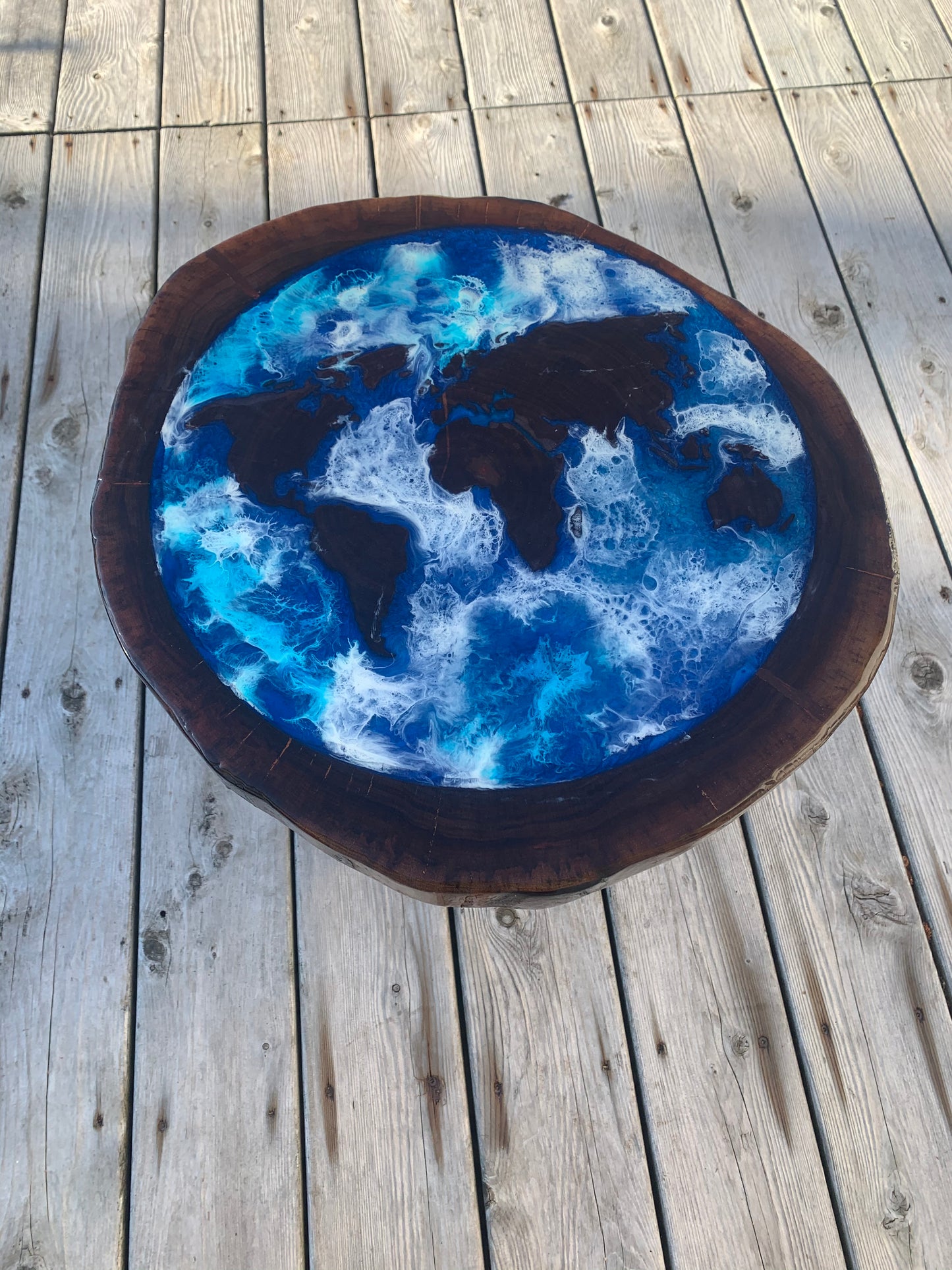 Walnut World Map Side Table CNC