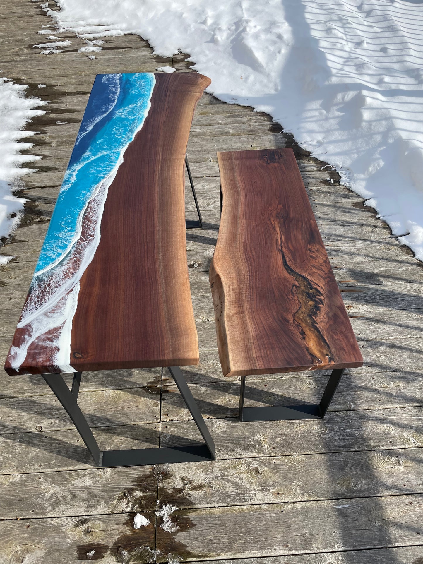 Walnut Ocean Epoxy Table & Bench